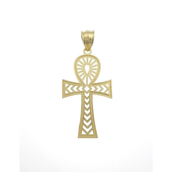Egyptian Ankh Cross Pendant 10k Yellow Gold Charm 1.8 inch - Picture 4 of 4